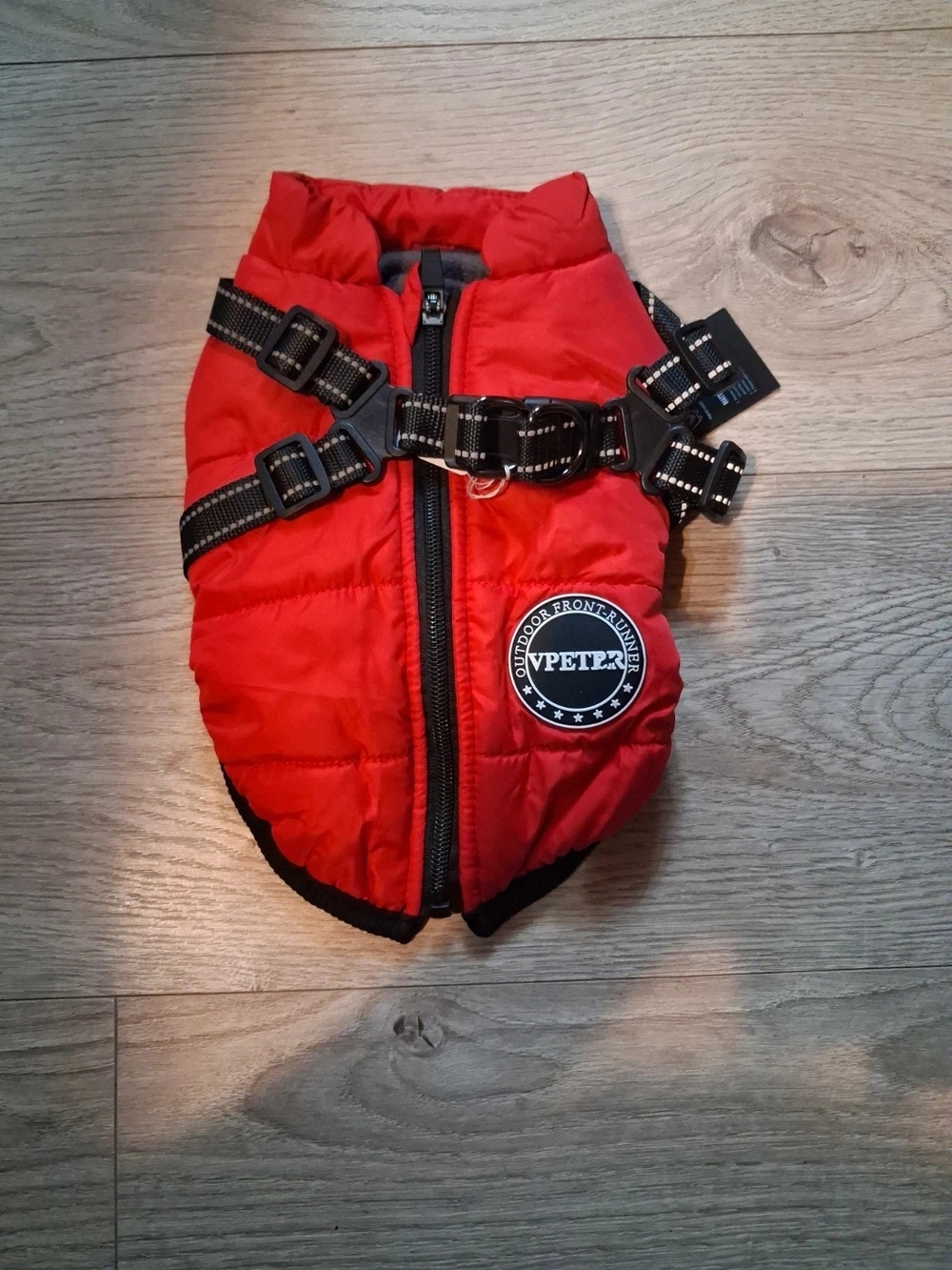 Red Quilted XS Dog Jacket with Harness